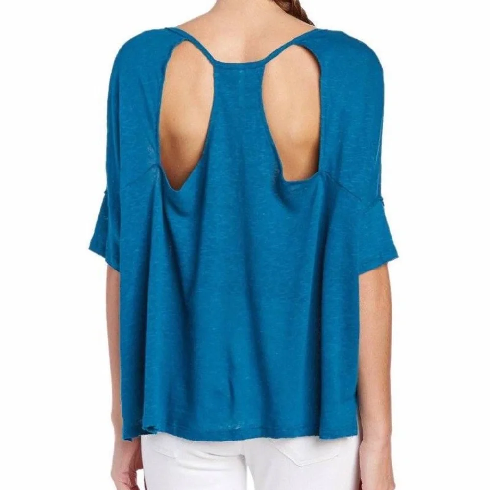 NWT Free People Crescent Moon Jersey Pullover Top in Peacock‎ [SZ XS ]